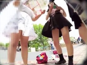 【盗撮動画】ディ●ニーランドを満喫中の制服女子校生に声掛けしてる間にパンチラを逆さ撮り放題ｗｗｗ